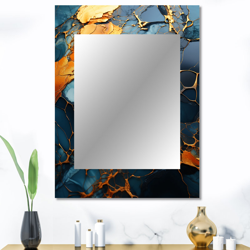 Gold and green topaz Agate Granite III - Abstract Decorative Wall Mirror, Gold Mirror, Printed Metal Art, 40" x 30"