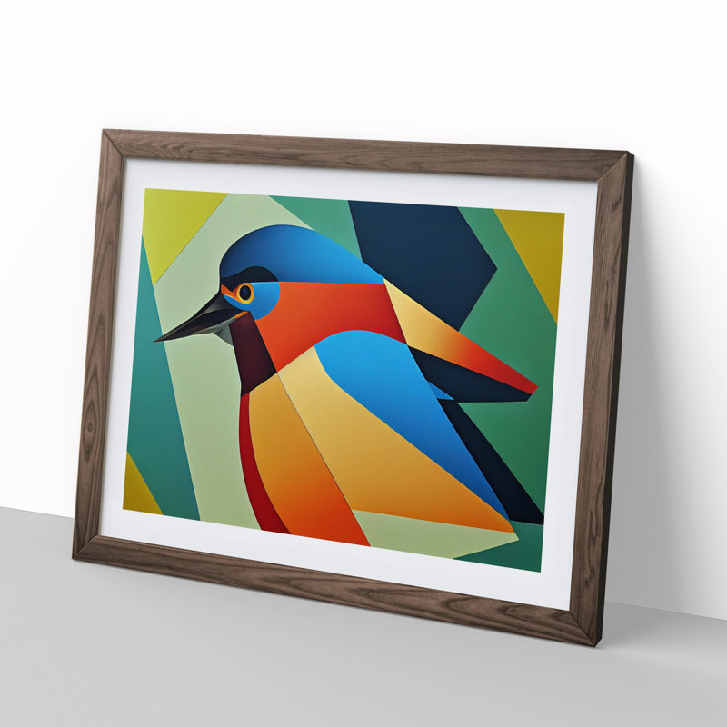 Kingfisher Bird Abstract Vol.3 - Framed Print, 25cm H x 34cm W x 2cm D, Walnut
