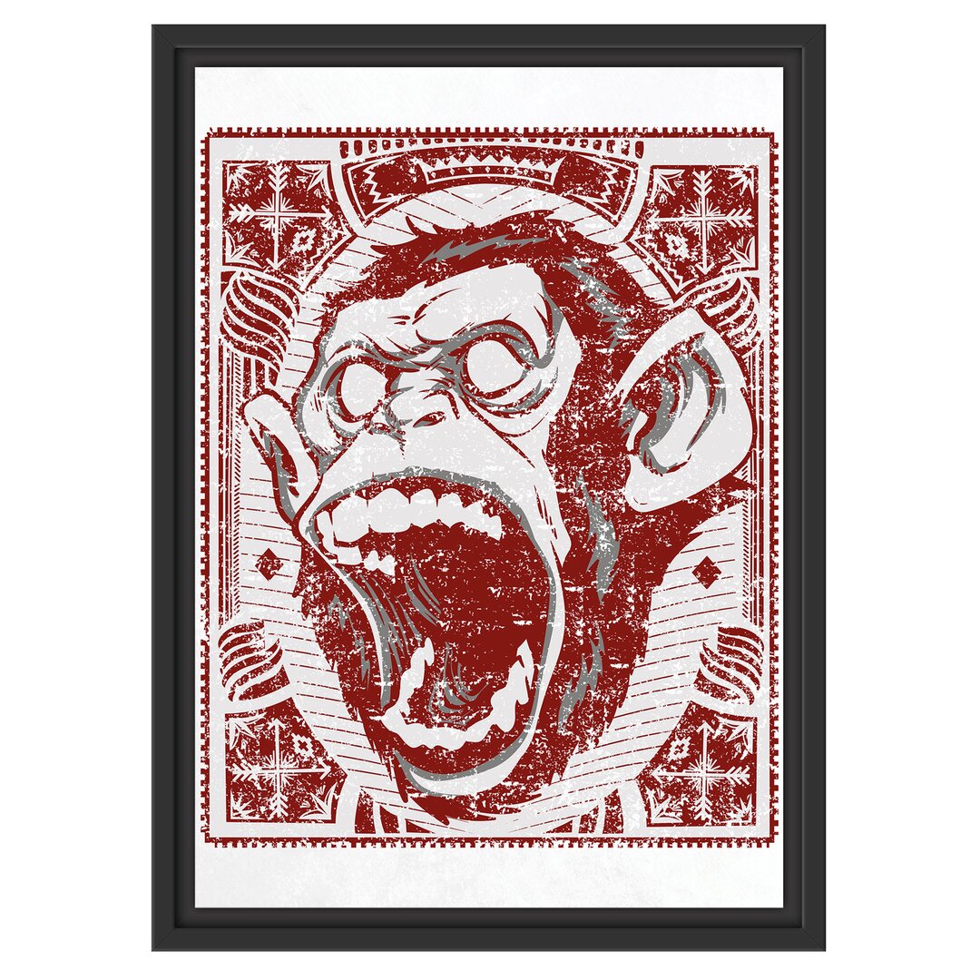 Gerahmtes Wandbild Screaming Monkey auf weißer Leinwand