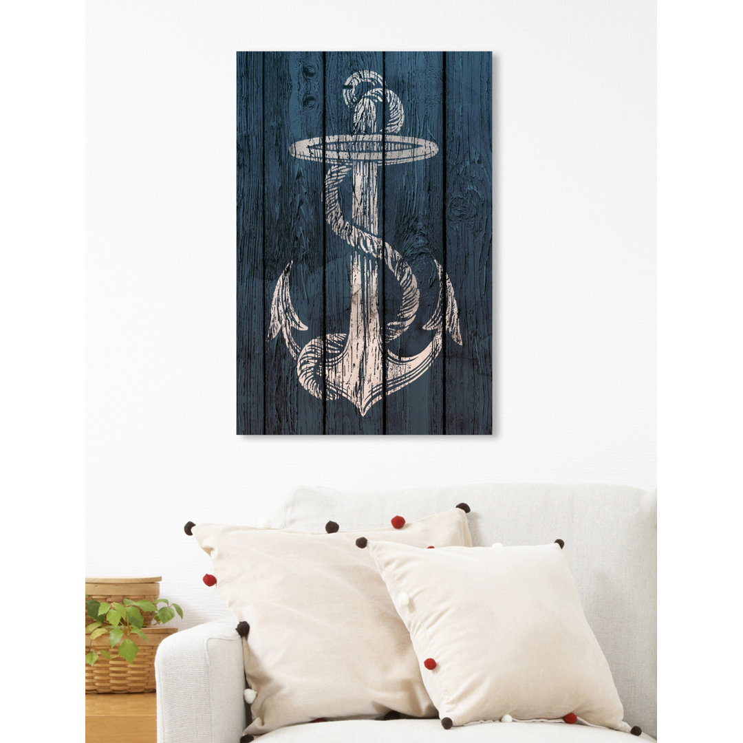 Blue Weathered Anchor Nautical and Coastal - Graphic Art Print