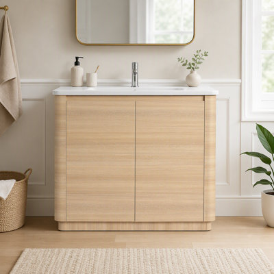 40'' Freestanding Bathroom Vanity With White Ceramic Sink & 2-Soft-Close Door, Kd-Packing, Plywood