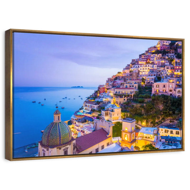 Ville côtière d'Amalfi, 19 po x 13 po, Cadre flottant doré