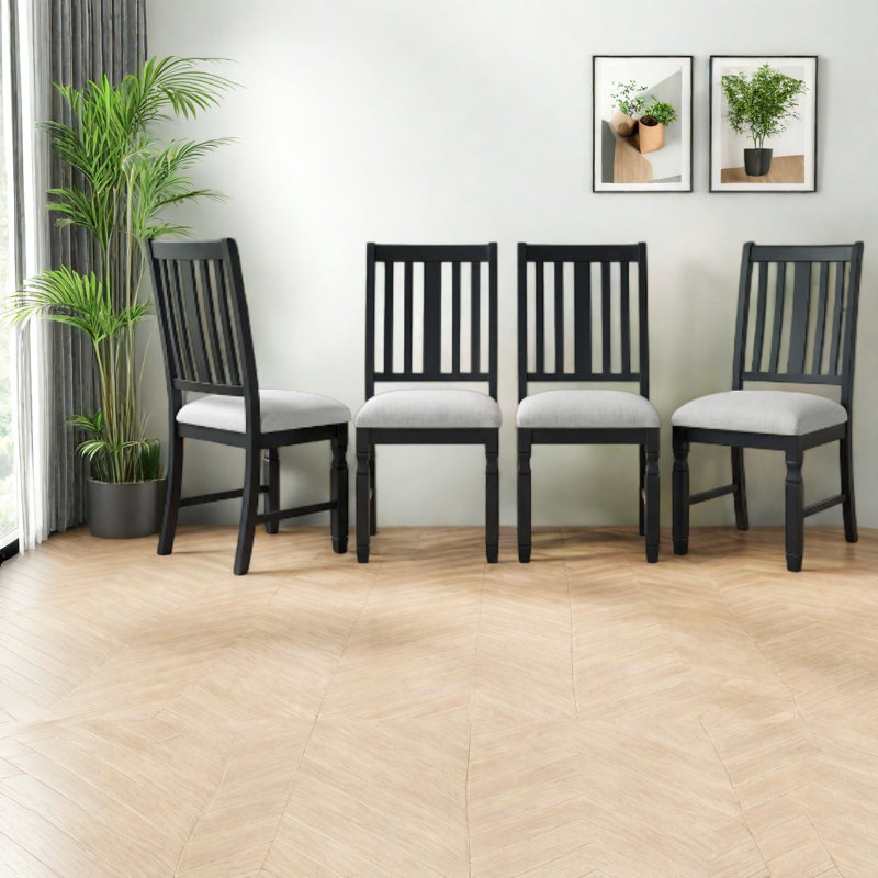Ensemble de 4 chaises de salle à manger, structure en bois d'hévéa, cuisine de ferme moderne