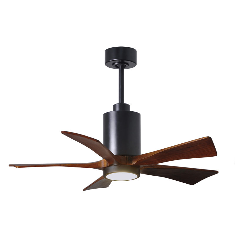 Patricia LED Downrod Ceiling Fan, Matte Black, Walnut Tone