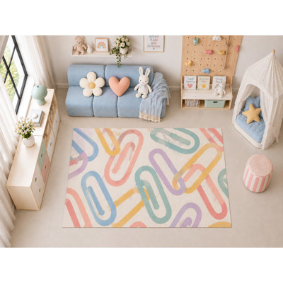 Tapis d'intérieur ultramince 152 x 213 cm (5' x 7') à motif de trombone, idéal pour la chambre d'enfant, la garderie, la salle de classe et la salle de jeux. Doux et à poils courts, avec revêtement antidérapant en silicone.