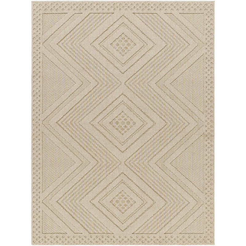 Tapis intérieur / extérieur beige / blanc en polypropylène tissé à la machine Jayoung, Rectangle 5 pi 3 po x 7 pi