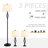 3 Piece Table Floor Lamp Set with Metal Pole, Round Base, and Fabric Lampshade, for Living Room, Black/White