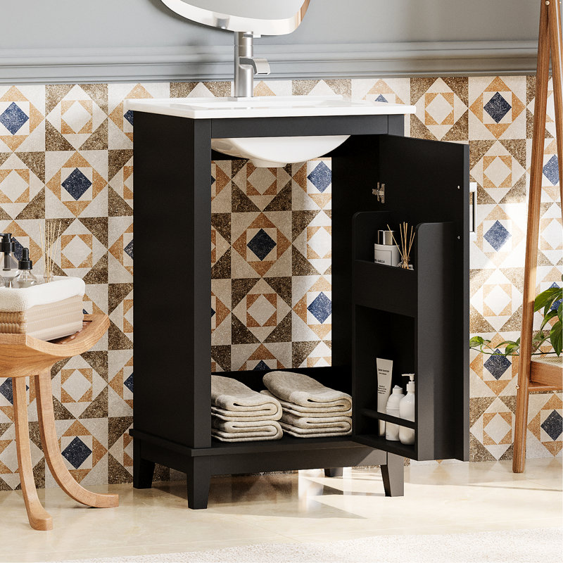 Meuble-lavabo moderne 20 po, lavabo en céramique, rangement spacieux, armoire à porte à fermeture en douceur paisible 20 po avec lavabo - corps