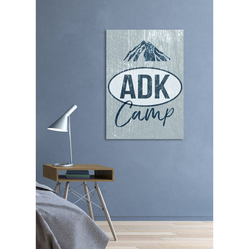 «ADK Camp Mountains Adirondack», art textuel, H 20 po x l 16 po, Toile tendue