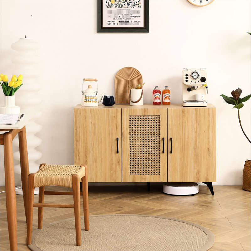 Mesh Three-Door Storage Unit - For Different Spaces Natural Cabinet Versatile For Kitchen And Beyond