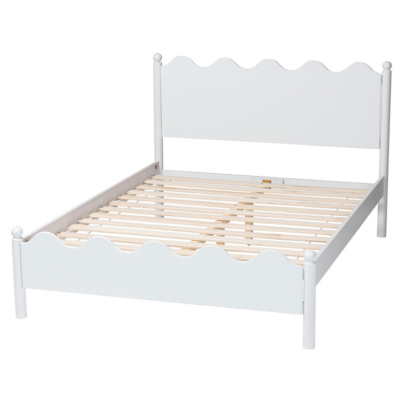 Lit plateforme double en bois avec bords festonnés Baxton Studio Malaya, Double, Blanc