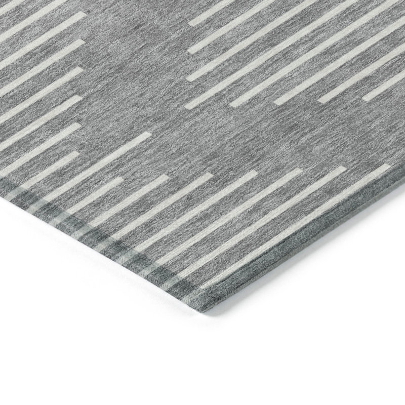 3' X 5' Gray And Ivory Geometric Washable Indoor Outdoor Area Rug