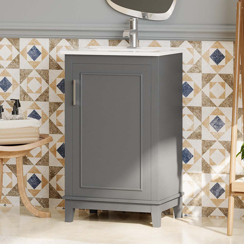 Petit meuble-lavabo moderne 20 po avec lavabo en céramique Sophear, Gris