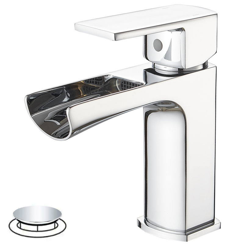 Waterfall Single Handle Single Hole Low-Arc Modern Bathroom Faucet, Polished Chrome
