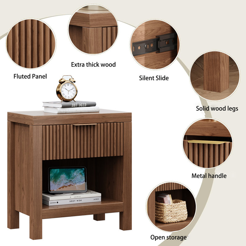Latitude Run 19.69" Tall 1-Drawer Nightstand Set of 2