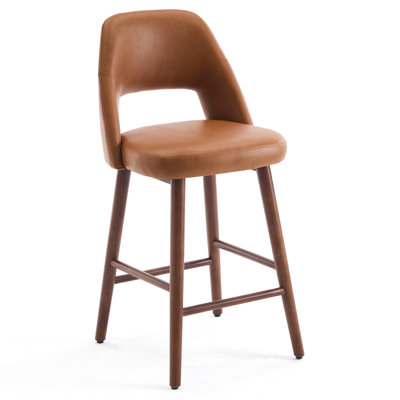 Ryden Upholstered Faux Leather Counter Stool with Wooden Legs