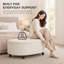 Repose-pieds semi-rond avec rangement, tissu chenille, plateau relevable, blanc crème