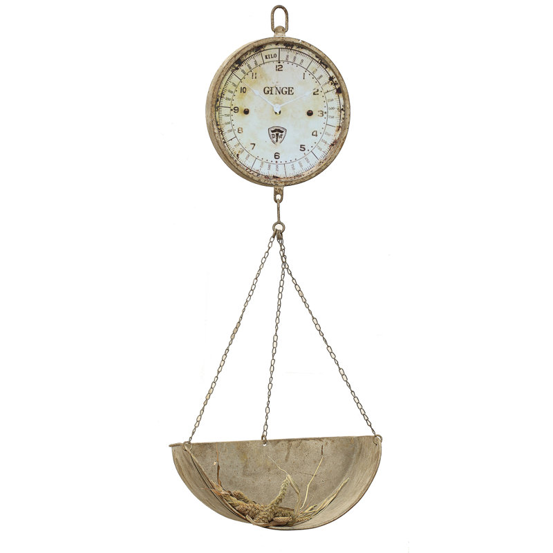Distressed White Metal Hanging Produce Scale Wall Clock