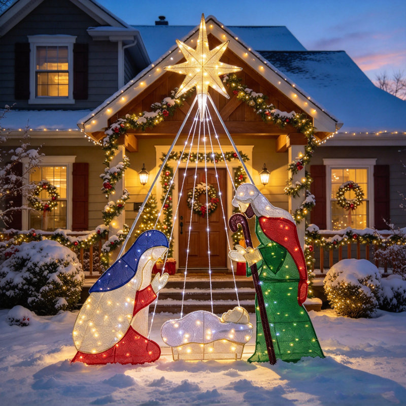 Weather Resistant Iron Freestanding Christmas Angels and Nativity Outdoor Lights