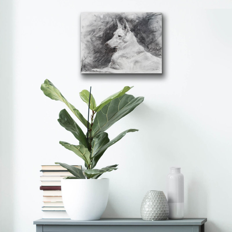 «White Shepherd In Gray» par Robert Campbell, H 12 po x l 16 po x P 0,13 po