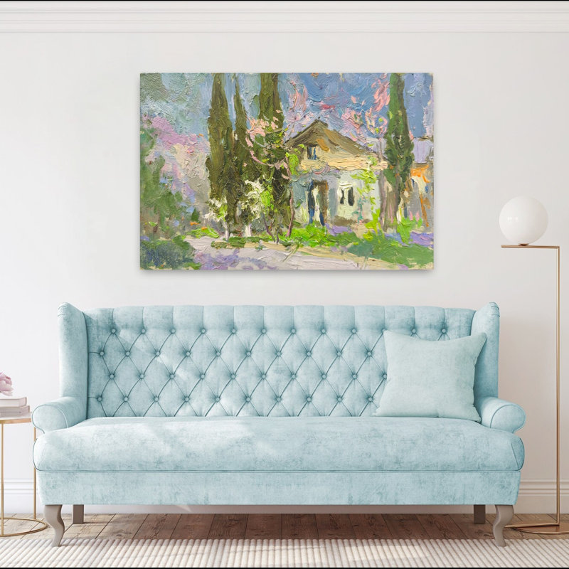 Art contemporain, paysage abstrait serein et vibrant, H 40 po x l 60 po