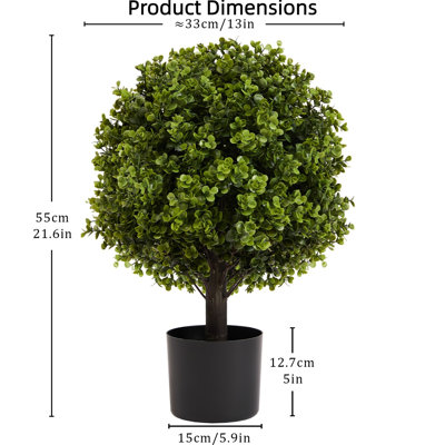 22in Artificial Boxwood Ball Topiary – Faux Shrubs Tree In Pot | Home & Garden Decoration, 2pcs/set