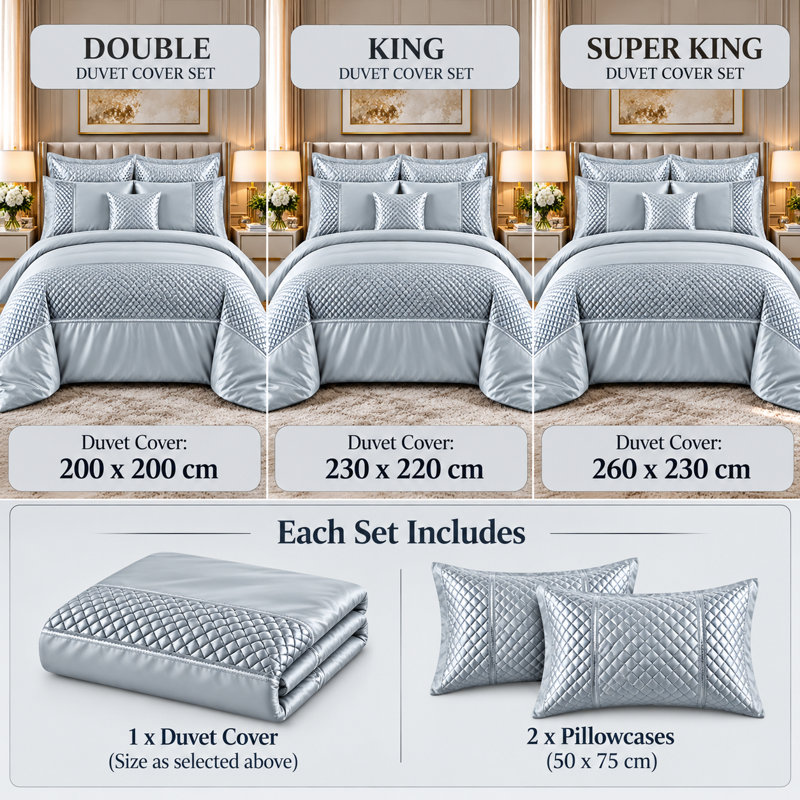 Atlanta Luxury Crushed Velvet Duvet Cover Bedding Set with Matching Pillowcases, Soft Glamorous Textured Quilt Cover, Silver
