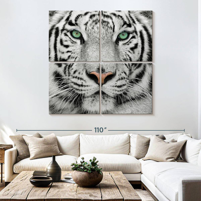 Tigre blanc aux yeux verts Brampt, H 74 po x l 74 po