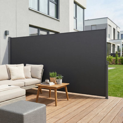 Retractable Side Awning, 73" x 165" Patio Retractable Side Screen with 180 g/m² Polyester Fabric, Waterproof Sunshade Outdoor Privacy Screen Room Divider for Garden, Balcony, Pools, Deck, Gray