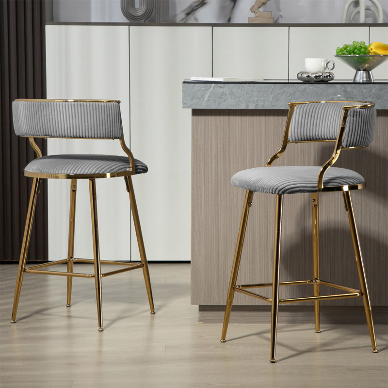 ENSEMBLE DE Tabourets de bar à hauteur de comptoir de 2,26 po avec dossier, base en chrome doré et repose-pieds