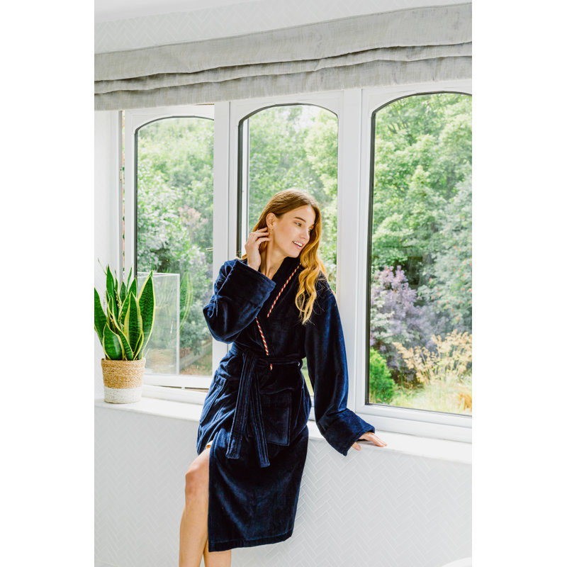 100% Cotton Mid-Calf Bathrobe with Pockets, M