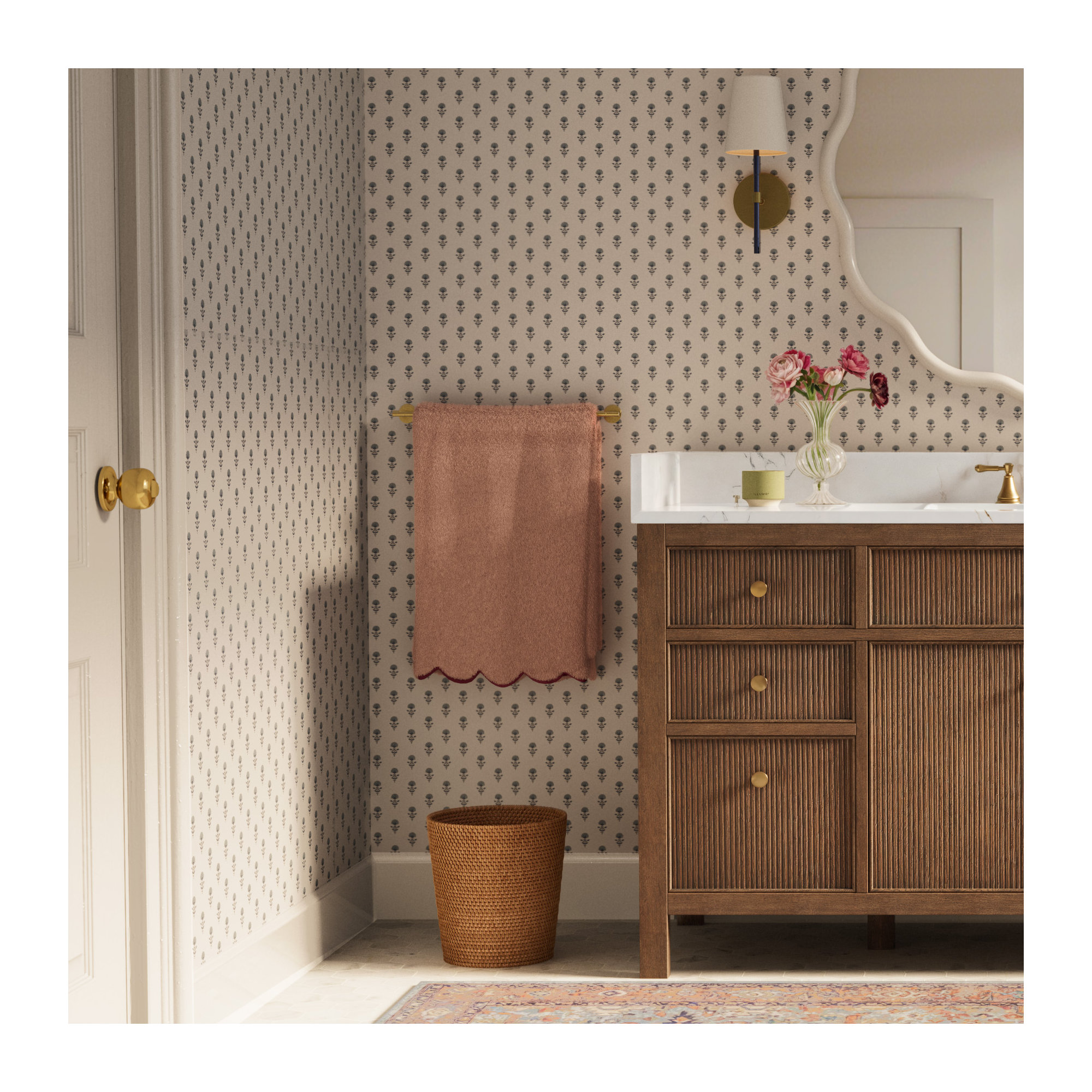 Floral Wallpaper, Blue Heather