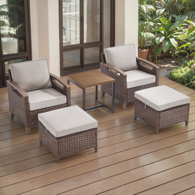 Arundel All-Weather Wicker Swivel Chairs Conversation Set With Ottomans (Set Of Two)