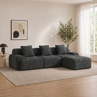 Canapé modulaire moderne en forme de L sans os avec repose-pieds mobile et coussins décoratifs, aucun assemblage requis
