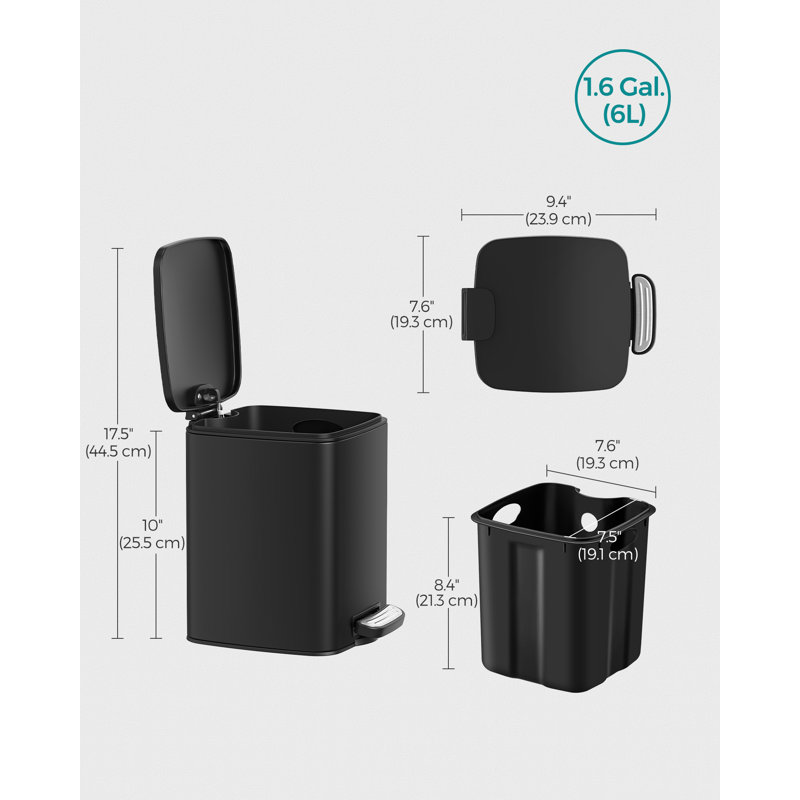 19.5x24x25.5cm Steel Kitchen Trash Can, Black