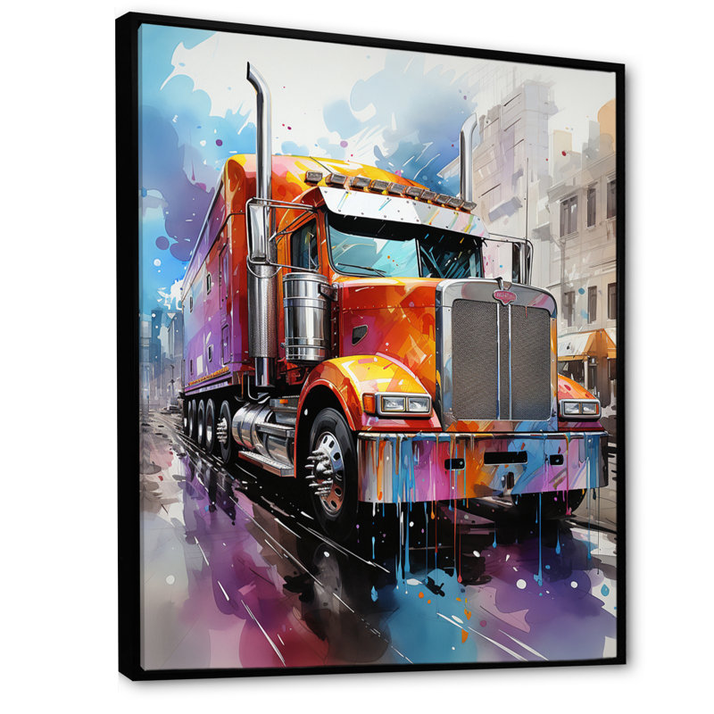 Semi Truck Urban Warrior I, reproduction d'art sur toile, H 32 po x l 16 po x P 1 po, Cadre flottant noir