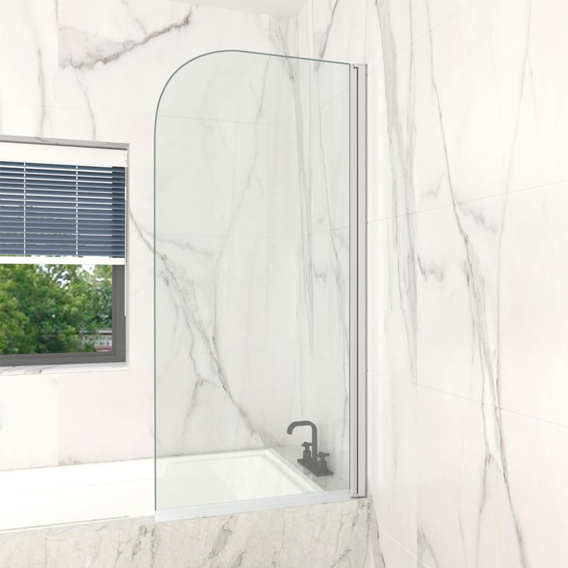 Mahler 1400mm H Pivot Semi-Frameless Tub Door with Clear Glass, 90cm x 140cm, Chrome, Rounded Corner