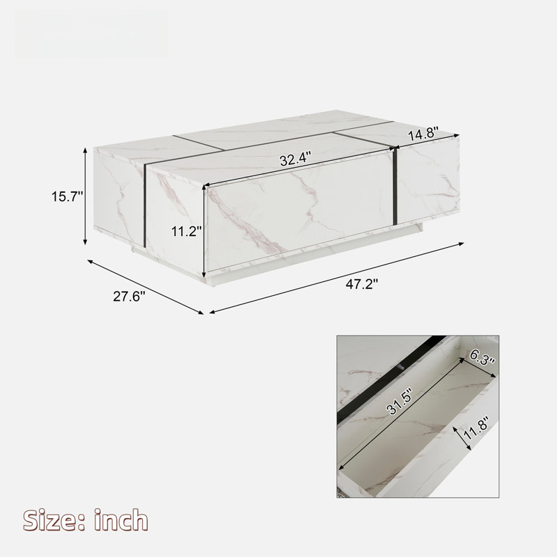 Rectangular Sliding Top Coffee Table With 2 Drawers And 2 Hidden Storage Compartments
