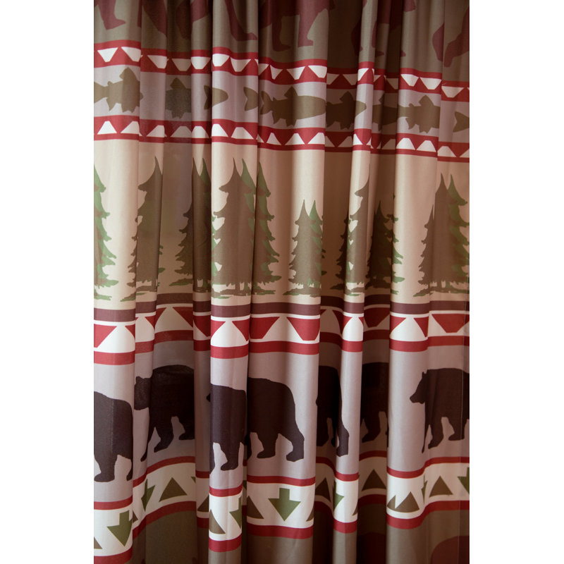 Bear and Pine Tree Pattern Black Polyester Light Filtering Curtains