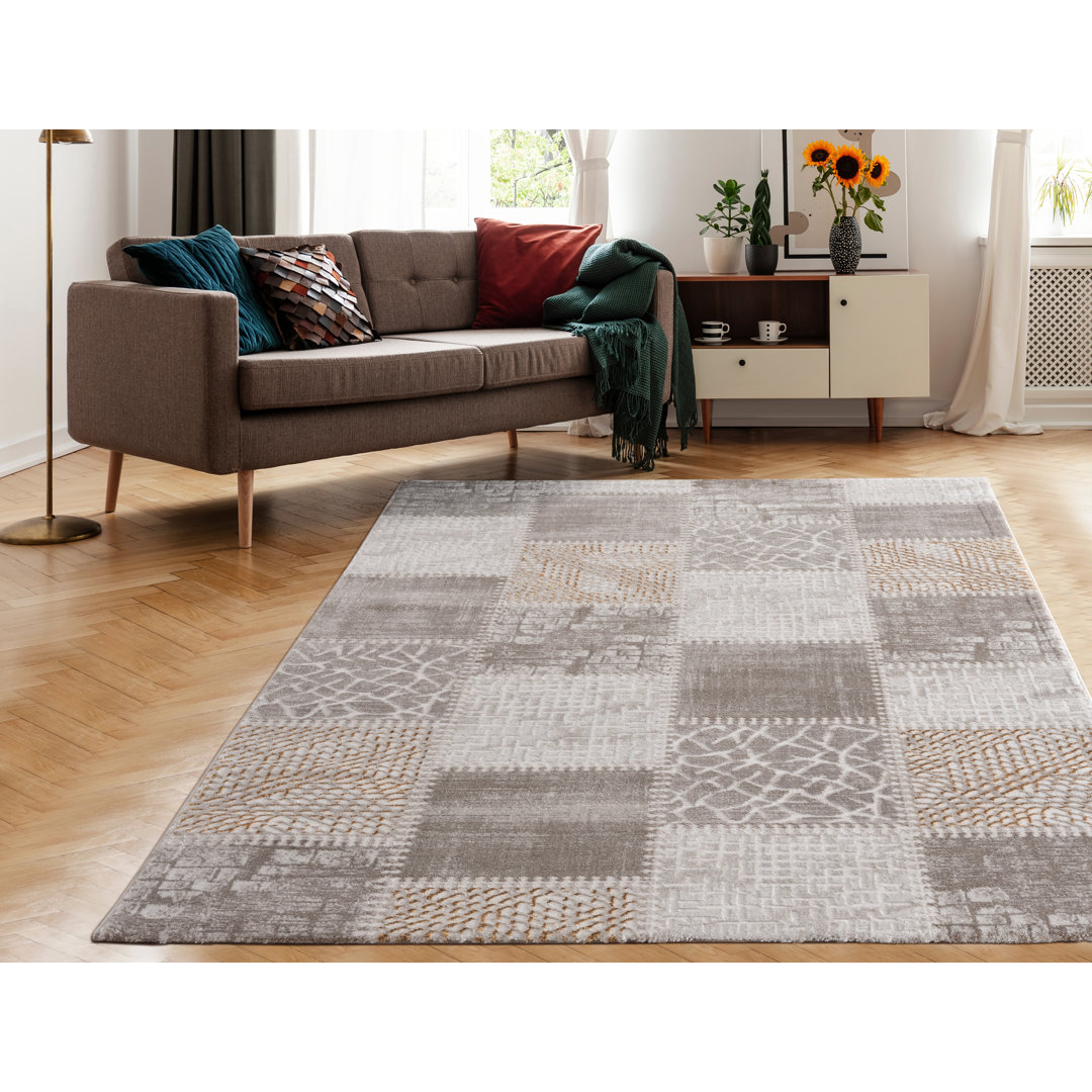 Flachgewebe-Teppich Donella in Beige/Grau/Gold