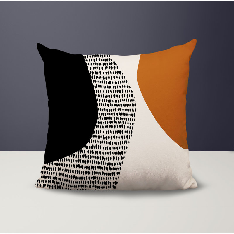 Coussin carré intérieur / extérieur pia, H 17 po x l 17 po, Orange brûlé / noir / blanc cassé