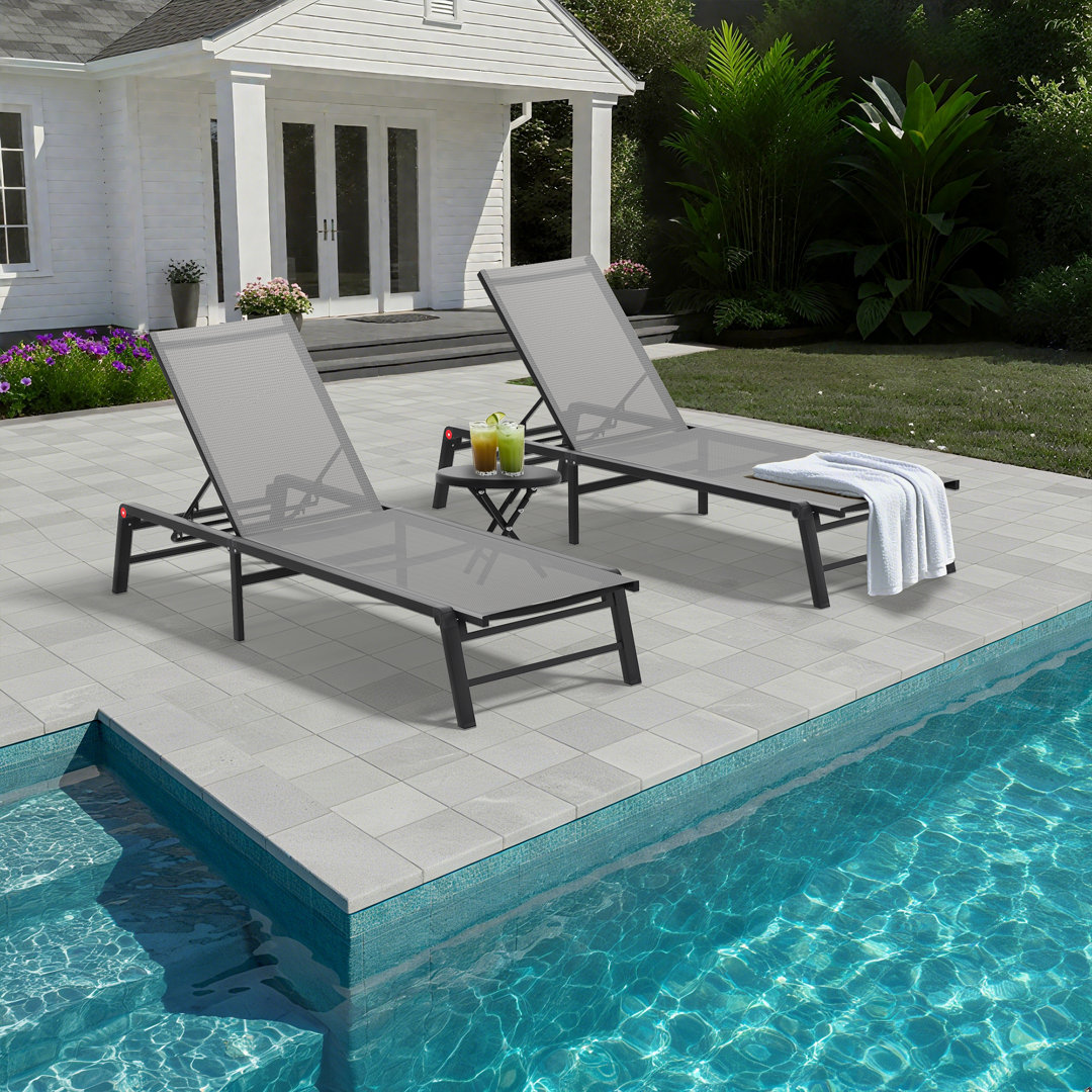 Assemble-Free Chaise Lounge Outdoor, Aluminum Outdoor Chaise Lounge Set of 2 , Patio Lounger Poolside Lay Flat Sunbathing Adjustable Backrest Pool Lounge Chair (Set of 2) FHVIT 