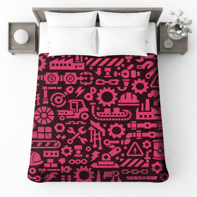 Industrial Machinery Icons Quilted Thin Bedspread