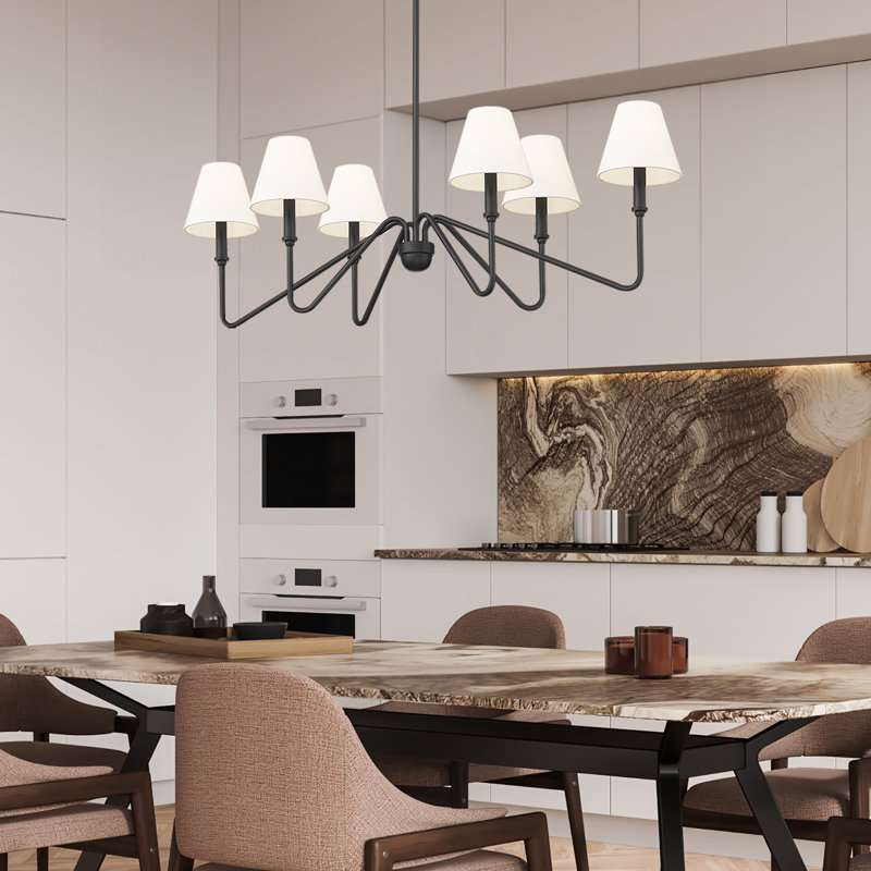 Luminaire suspendu 6 lumières façon bougie en bronze champagne, Noir