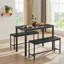 Ensemble de table de bar industriel avec 2 bancs, conception escamotable et compacte, panneau de particules noir mat et acier, L 43,3 po x l 23,6 po x H 29,9 po