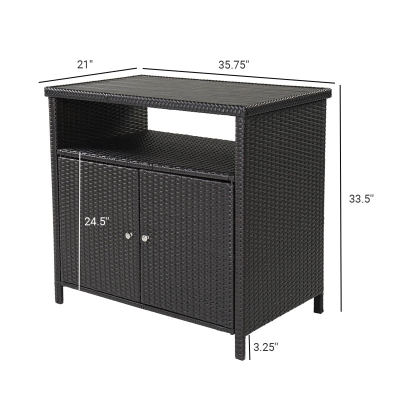 Caetlin Rectangular Wicker/Rattan Outdoor Buffet & Console Table, Dark Brown