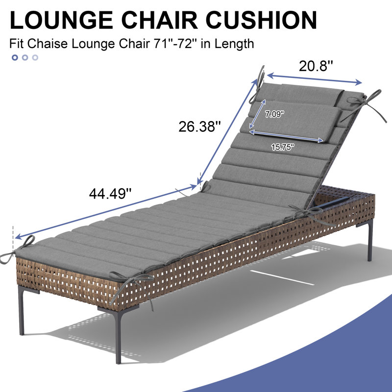 72‘’ L  Outdoor Chaise Lounge Seat / Back Cushion, Gray, 21" W x 72" D
