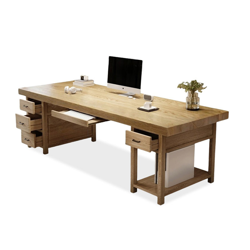 Bureaux rectangulaires en bois massif brun, Retour à gauche, 29.53" H x 78.74" W x 27.56" D