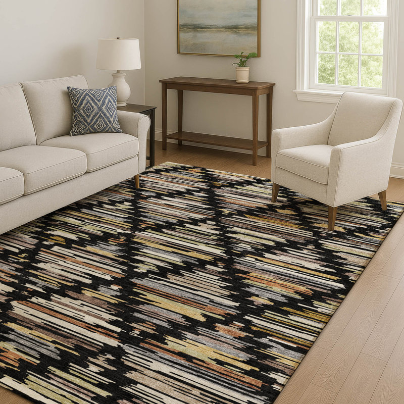 Tapis Prisco AMF2502 de style sud-ouest, lavable à la machine et de qualité supérieure, Noir, 5 pi x 7 pi 6 po