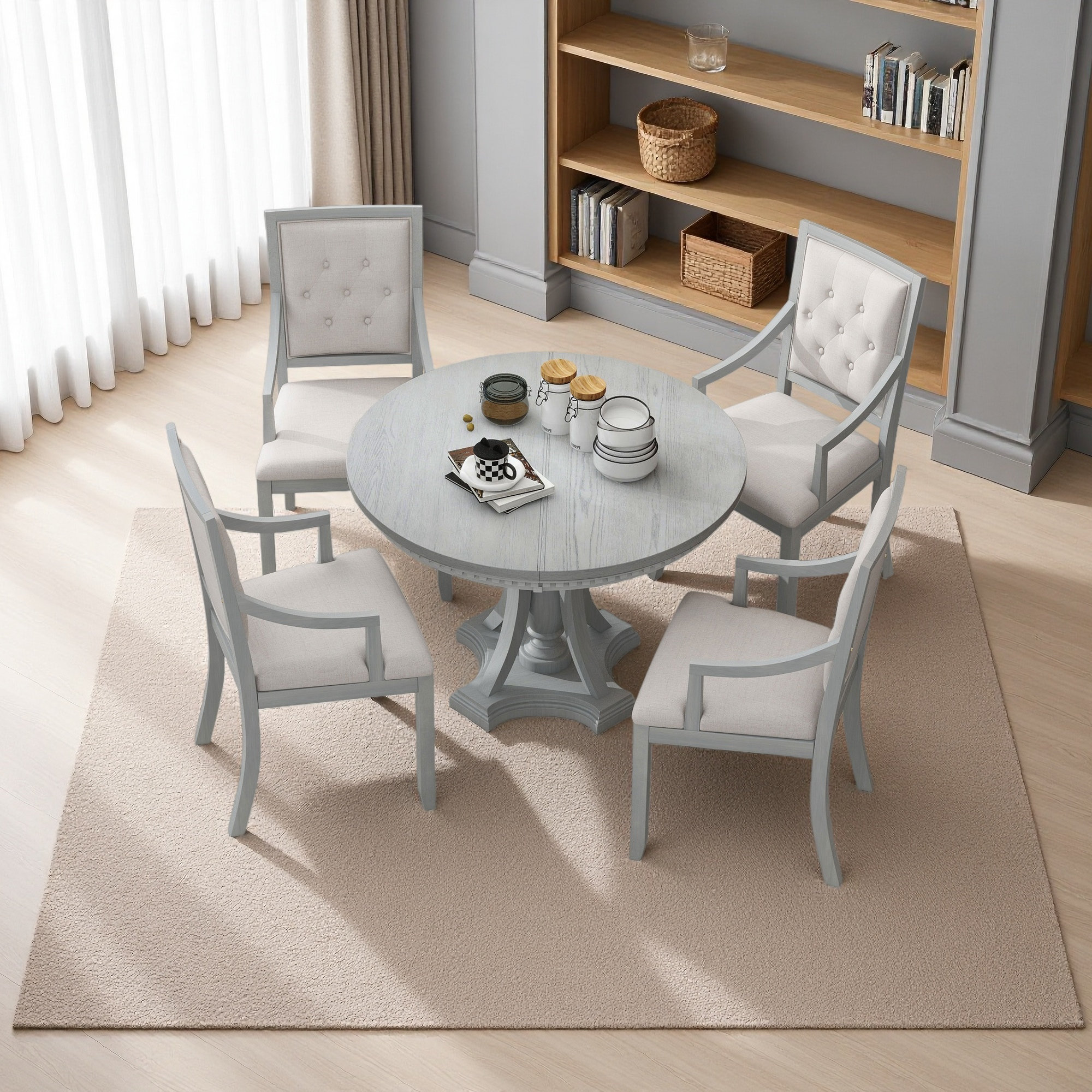 Alcott Hill Retro 5-Piece Dining Set Extendable Round Table And 4 ...